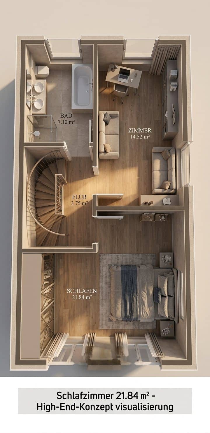1. Obergeschoss – Schlafzimmer 3D Visualisierung